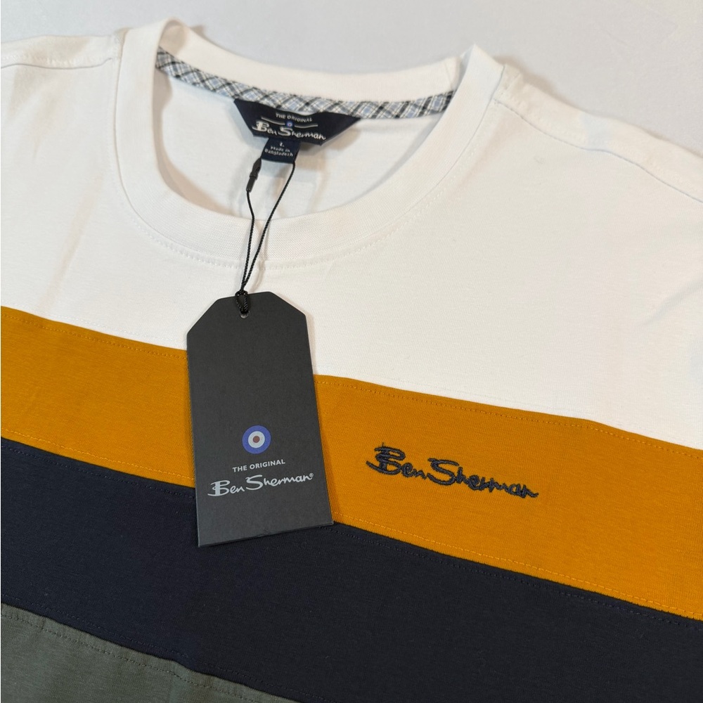 Ben Sherman Colorblock Tee - White, Gold, Black, Green - Picture 4 of 12